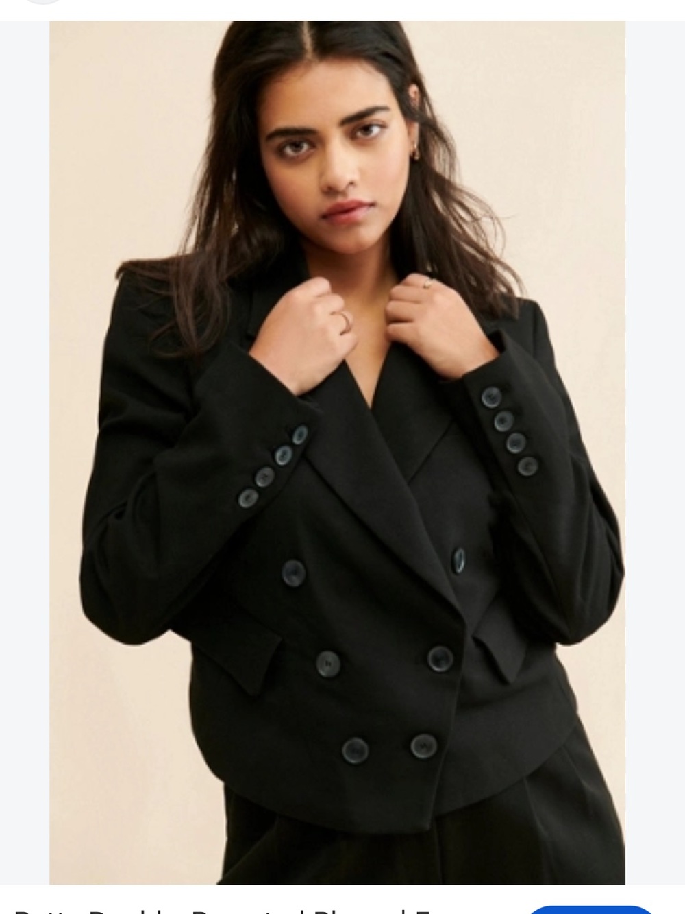 Free People Betty Double-Breasted Blazer Cropped Jacket in Black Large